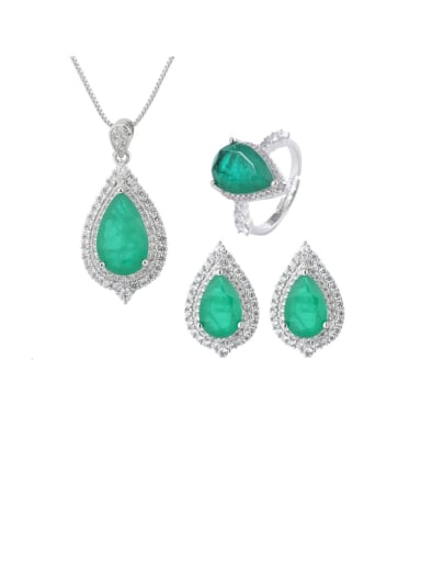 Brass Cubic Zirconia Vintage Water Drop Earring Ring and Necklace Set