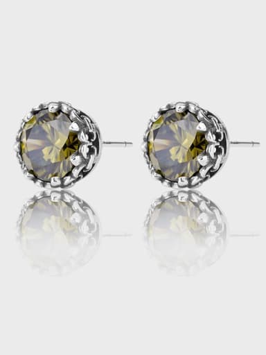 KDP471 yellow 925 Sterling Silver Cubic Zirconia Round Vintage Stud Earring