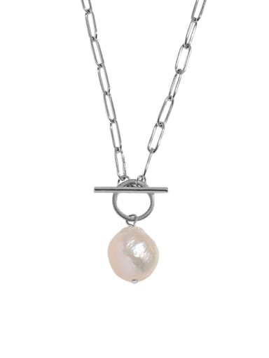 Platinum [short] 925 Sterling Silver Imitation Pearl Geometric Vintage Necklace