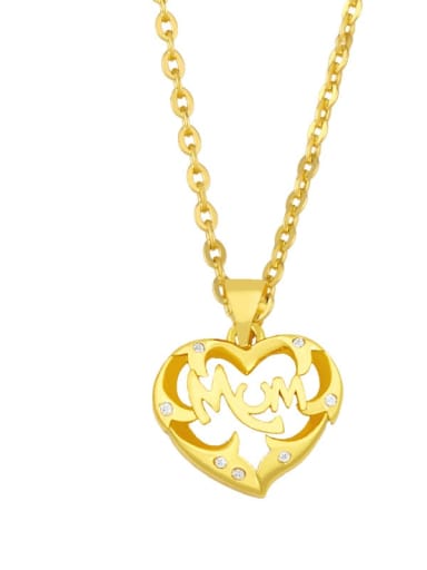 D Brass Cubic Zirconia Letter Vintage Heart-shaped Pendant Necklace