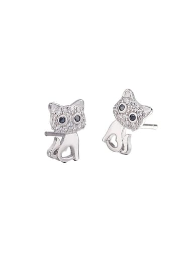 925 Sterling Silver Cubic Zirconia Cat Cute Stud Earring