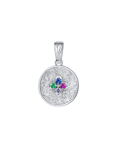 925 Sterling Silver Vintage Embossed Texture Round Pendant