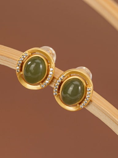 Blue jade (a pair) 925 Sterling Silver Jade Oval Vintage Stud Earring