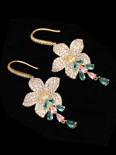 Brass Cubic Zirconia Flower Luxury Hook Earring
