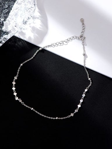AS016 platinum 925 Sterling Silver Heart Minimalist   Anklet