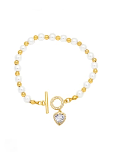 white Brass Imitation Pearl Heart Bohemia Beaded Bracelet