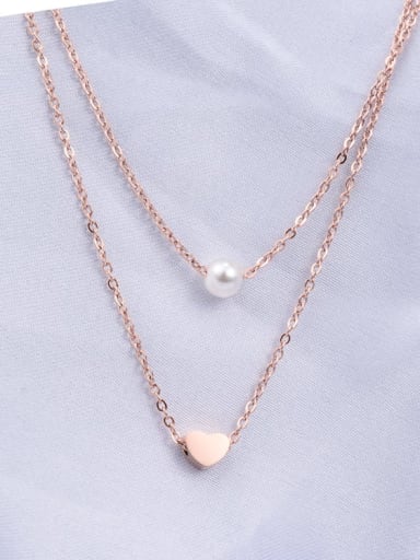 Titanium Imitation Pearl White Heart Minimalist Multi Strand Necklace