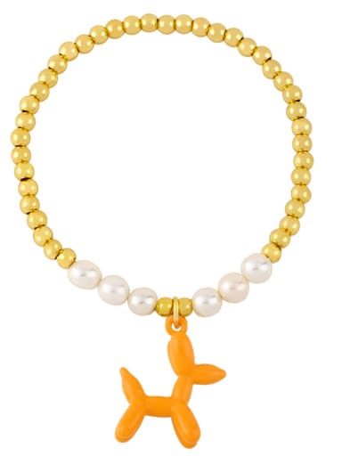 orange Brass Bead Enamel Dog Minimalist Beaded Bracelet