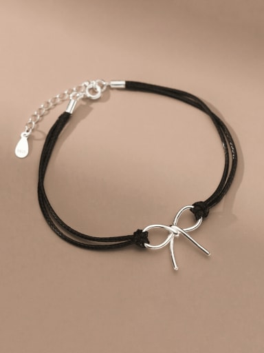 custom 925 Sterling Silver Leather Bowknot Minimalist Strand Bracelet