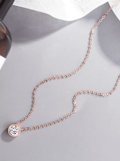 rose gold 925 Sterling Silver Cubic Zirconia Geometric Minimalist  Round pendant Necklace