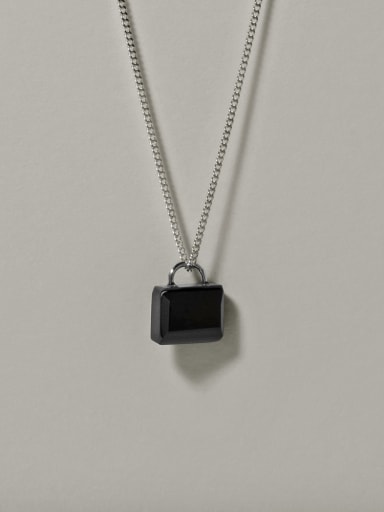 925 Sterling Silver Black Zirconium Lock Necklaces