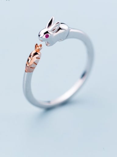925 Sterling Silver Cute rabbit Free Size  Ring