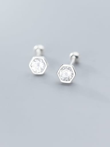 925 Sterling Silver Round Cubic Zirconia   Minimalist Stud Earring