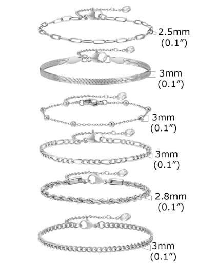 Steel color 6-piece set Stainless steel Geometric Minimalist Link Bracelet