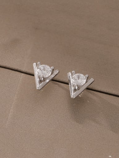 ES2498 platinum 925 Sterling Silver Cubic Zirconia Geometric Minimalist Stud Earring