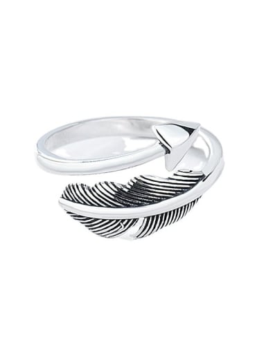 925 Sterling Silver Feather Vintage Band Ring