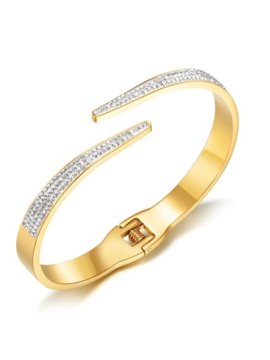 1015 gold plated bracelet Titanium Steel Cubic Zirconia Geometric Minimalist Cuff Bangle
