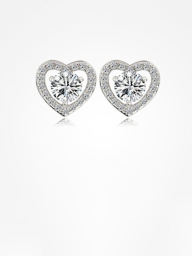 925 Sterling Silver Cubic Zirconia Heart Minimalist Stud Earring