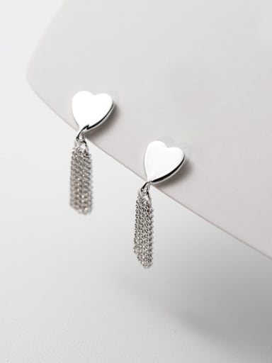 925 Sterling Silver Heart Tassel Minimalist Drop Earring