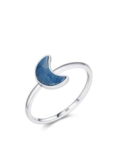 silver 925 Sterling Silver Opal Moon Minimalist Band Ring