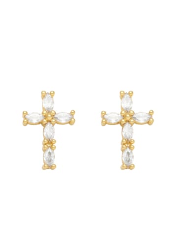 white Brass Cubic Zirconia Cross Minimalist Stud Earring