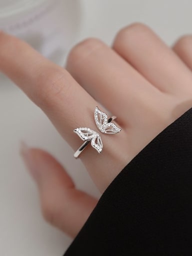 Silver 925 Sterling Silver Cubic Zirconia Butterfly Dainty Band Ring