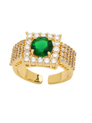 green Brass Cubic Zirconia Geometric Luxury Band Ring