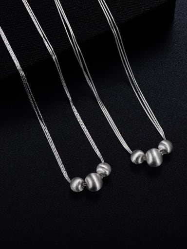 925 Sterling Silver Round  Bead Minimalist Multi Strand Necklace
