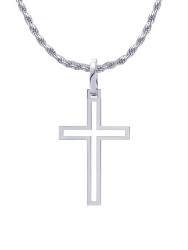 Platinum, single pendant 925 Sterling Silver Hollow  Cross Minimalist Necklace