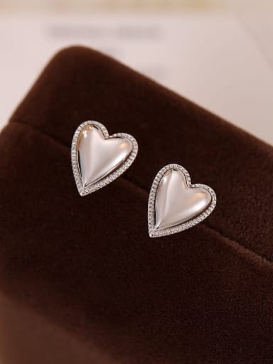 ES2465 platinum 925 Sterling Silver Heart Minimalist Stud Earring