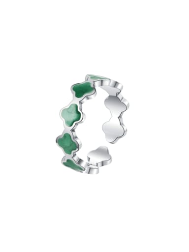 925 Sterling Silver Enamel Clover Minimalist Band Ring
