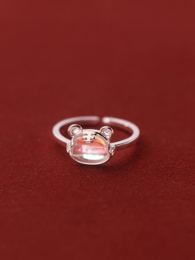 925 Sterling Silver Glass Stone Cat Cute Band Ring