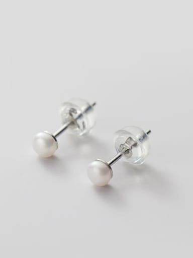 White Pearl Earrings Silver 4 -5MM 925 Sterling Silver Freshwater Pearl  Round Minimalist Stud Earring