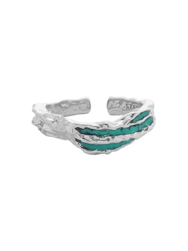 Hjz1796 [type a green] 925 Sterling Silver Enamel Irregular Vintage Band Ring
