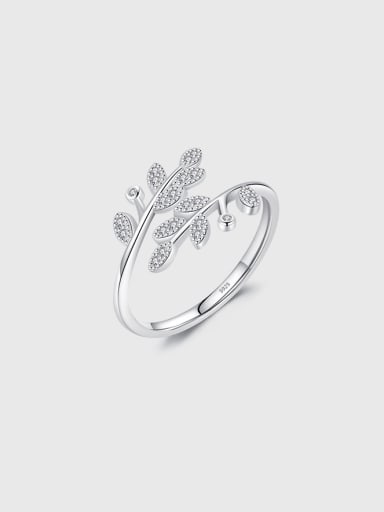 925 Sterling Silver Cubic Zirconia Leaf Cute Band Ring