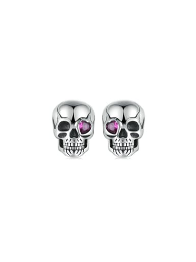 925 Sterling Silver Rhinestone Skull Hip Hop Stud Earring