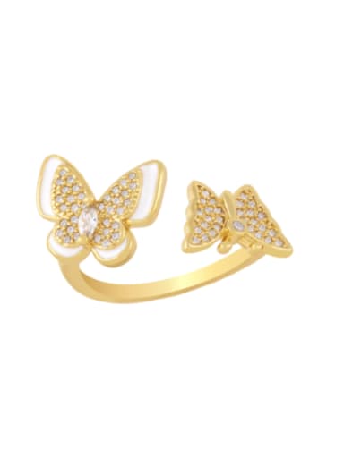 white Brass Enamel Cubic Zirconia Butterfly Hip Hop Band Ring