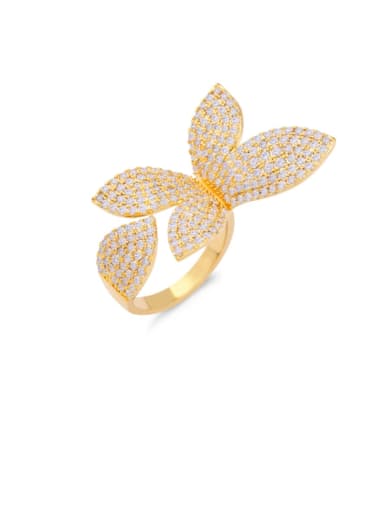 Brass Cubic Zirconia Butterfly Statement Cocktail Ring