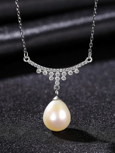 W 8G08 925 Sterling Silver Imitation Pearl Water Drop Dainty Necklace