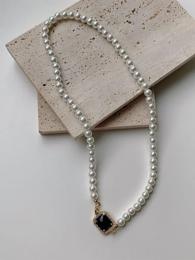 Pearl Black Diamond Necklace Brass Imitation Pearl Geometric Hip Hop Necklace