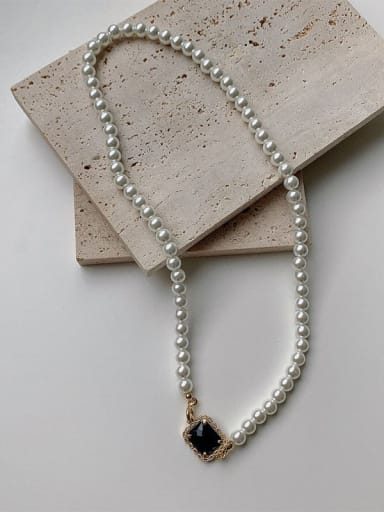 Brass Imitation Pearl Geometric Hip Hop Necklace