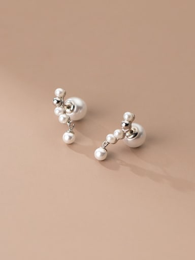 925 Sterling Silver Imitation Pearl Irregular Minimalist Drop Earring