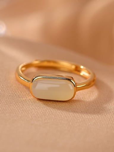 Gold 925 Sterling Silver Jade Geometric Minimalist Band Ring
