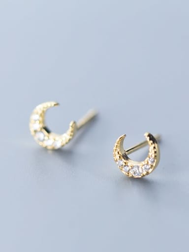 925 Sterling Silver Cubic Zirconia Moon Dainty Stud Earring