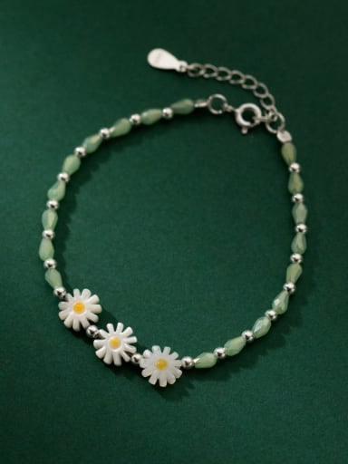 925 Sterling Silver Shell Flower Cute Beaded Bracelet