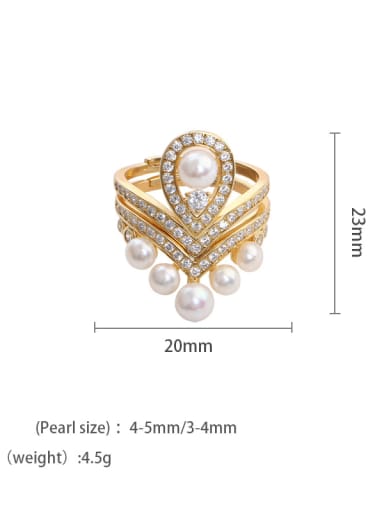 Brass Freshwater Pearl Geometric Vintage Stackable Ring