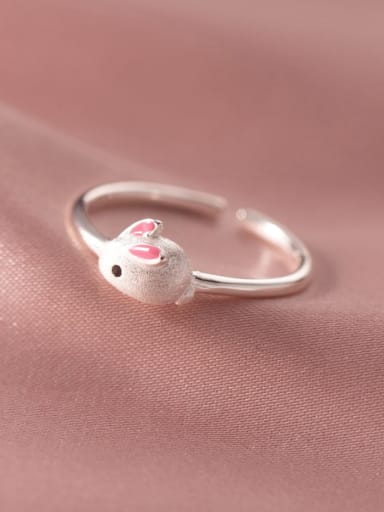 925 Sterling Silver Enamel Rabbit Cute Band Ring