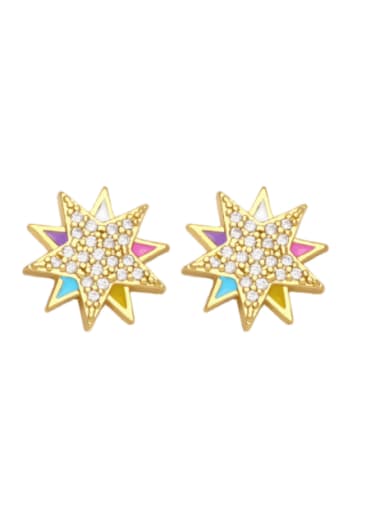 Mixed color Brass Cubic Zirconia  Star Vintage Stud Earring