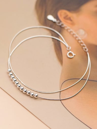 925 Sterling Silver Bead Round Minimalist Strand Wire Bracelet
