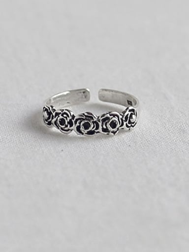 925 Sterling Silver Flower Vintage   Free Size Ring